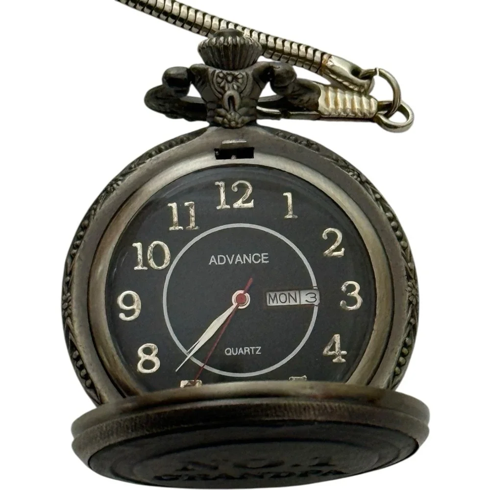 Advance Antique Silver Tone No.1 Grandpa Pocket Watch‎ With Chain
